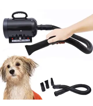 Secador de Pelo para Perros 2800W Secador para Mascotas con Temperatura y Velocidad del Viento Ajustable 3 Boquillas Tubo Flexib
