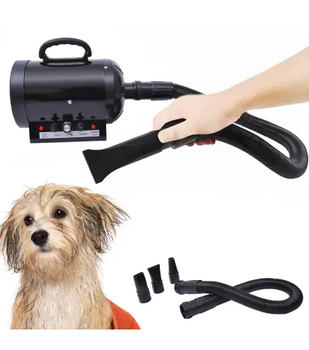 Secador de Pelo para Perros 2800W Secador para Mascotas con Temperatura y Velocidad del Viento Ajustable 3 Boquillas Tubo Flexib