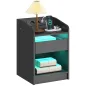 Mesita de Noche con Estación de Carga Luz LED RGB Cajón Estante Abierto Puertos USB y Control Remoto 40x40x58 Cm Negro