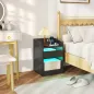 Mesita de Noche con Estación de Carga Luz LED RGB Cajón Estante Abierto Puertos USB y Control Remoto 40x40x58 Cm Negro