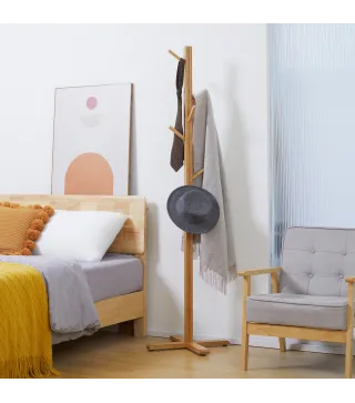 Perchero de Pie de Bambú, Perchero para Ropa con 8 Ganchos, Forma de Árbol, 49,5x49,5x178 cm, Natural