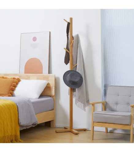 Perchero de Pie de Bambú, Perchero para Ropa con 8 Ganchos, Forma de Árbol, 49,5x49,5x178 cm, Natural