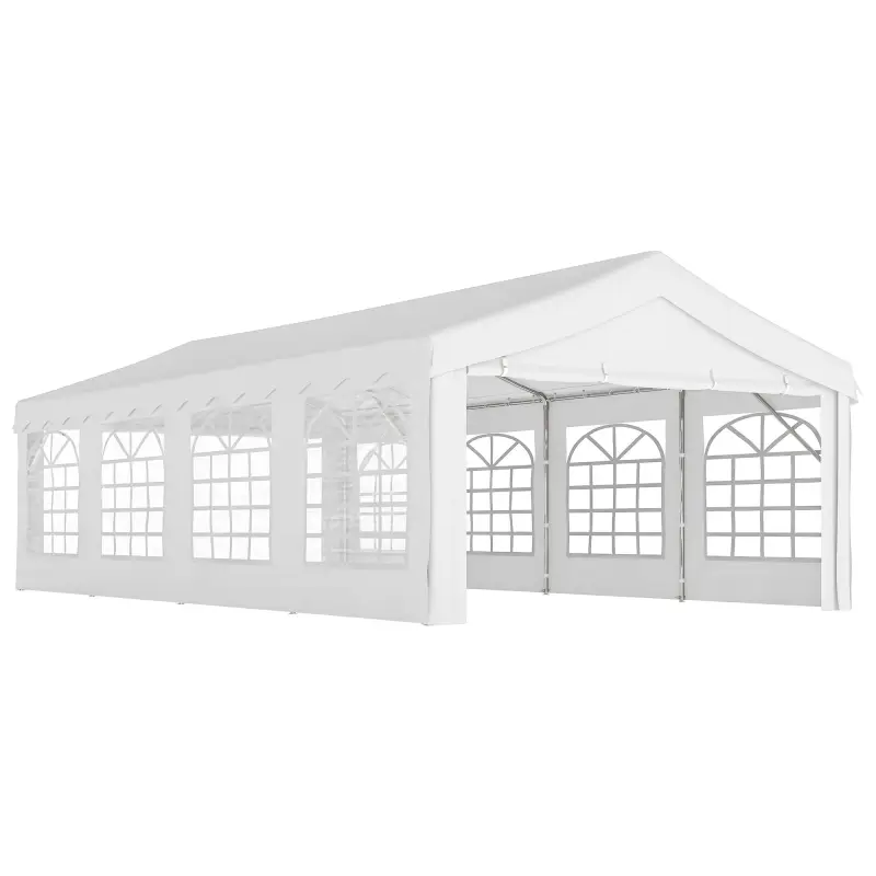 Carpa de Jardín 8x4 m Pérgola Cenador Pabellón Cochera Gazebo con 4 Paneles Laterales y 8 Ventanas para Fiestas Blanco