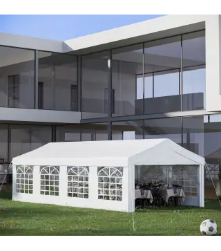 Carpa de Jardín 8x4 m Pérgola Cenador Pabellón Cochera Gazebo con 4 Paneles Laterales y 8 Ventanas para Fiestas Blanco
