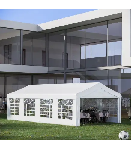 Carpa de Jardín 8x4 m Pérgola Cenador Pabellón Cochera Gazebo con 4 Paneles Laterales y 8 Ventanas para Fiestas Blanco