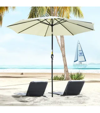 Sombrilla de Jardín Ø295x250 cm con Manivela Parasol Exterior con Mecanismo de Inclinación y Poste Desmontable Beige