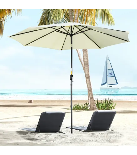 Sombrilla de Jardín Ø295x250 cm con Manivela Parasol Exterior con Mecanismo de Inclinación y Poste Desmontable Beige