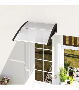 Marquesina para Puertas y Ventanas 103x96,5 cm con Paneles de Policarbonato Regleta de Aluminio Transparente