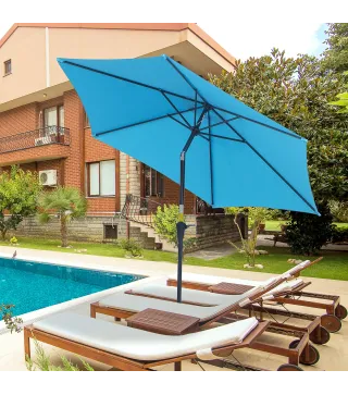 Sombrilla de Jardín Ø260x235 cm Parasol de Jardín Reclinable con Manivela Poste Desmontable de Aluminio 6 Varillas Azul