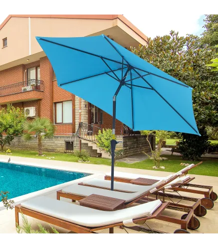 Sombrilla de Jardín Ø260x235 cm Parasol de Jardín Reclinable con Manivela Poste Desmontable de Aluminio 6 Varillas Azul