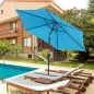 Sombrilla de Jardín Ø260x235 cm Parasol de Jardín Reclinable con Manivela Poste Desmontable de Aluminio 6 Varillas Azul