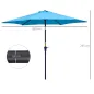 Sombrilla de Jardín Ø260x235 cm Parasol de Jardín Reclinable con Manivela Poste Desmontable de Aluminio 6 Varillas Azul