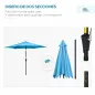 Sombrilla de Jardín Ø260x235 cm Parasol de Jardín Reclinable con Manivela Poste Desmontable de Aluminio 6 Varillas Azul