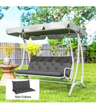 Cojín para Banco de Jardín o para Balancín de Jardín 120x110x12 cm de 2 Plazas con 6 Cordones de Fijación Negro