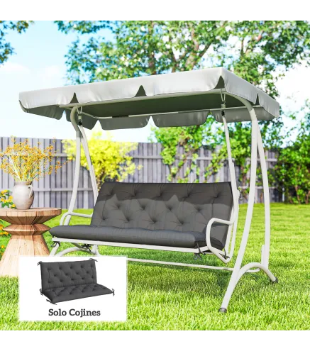 Cojín para Banco de Jardín o para Balancín de Jardín 120x110x12 cm de 2 Plazas con 6 Cordones de Fijación Negro