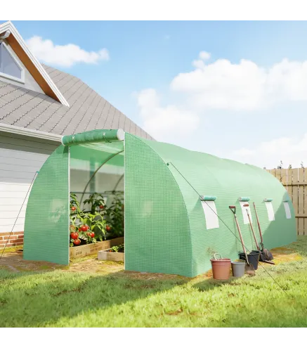 Invernadero de Túnel 6x3x2 m con Puerta Enrollable 8 Ventanas de Malla y Estructura de Acero Galvanizado Verde