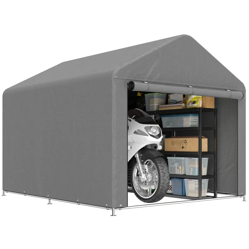 Carpa de Jardín para Bicicletas con Marco de Metal Galvanizado Puerta con Cremallera Impermeable Anti-UV 2,4x2x2 m Gris