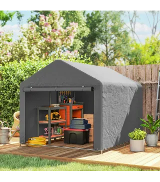 Carpa de Jardín para Bicicletas con Marco de Metal Galvanizado Puerta con Cremallera Impermeable Anti-UV 2,4x2x2 m Gris