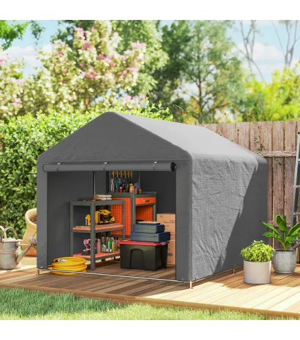 Carpa de Jardín para Bicicletas con Marco de Metal Galvanizado Puerta con Cremallera Impermeable Anti-UV 2,4x2x2 m Gris