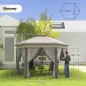 Carpa Plegable 4x3,4 m con Doble Techo 6 Mosquiteras Extraíbles y Bolsa de Transporte Anti-UV Marrón y Beige