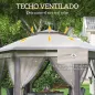 Carpa Plegable 4x3,4 m con Doble Techo 6 Mosquiteras Extraíbles y Bolsa de Transporte Anti-UV Marrón y Beige