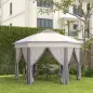 Carpa Plegable 4x3,4 m con Doble Techo 6 Mosquiteras Extraíbles y Bolsa de Transporte Anti-UV Marrón y Beige