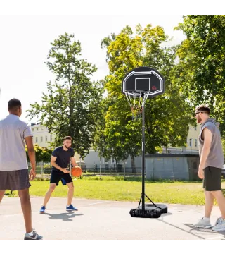 Canasta de Baloncesto para Exterior Altura Ajustable 160-210 cm con Ruedas y Base Rellenable 76x48x254 cm Negro