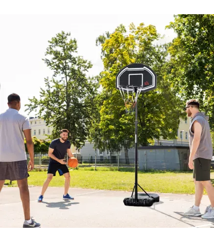 Canasta de Baloncesto para Exterior Altura Ajustable 160-210 cm con Ruedas y Base Rellenable 76x48x254 cm Negro