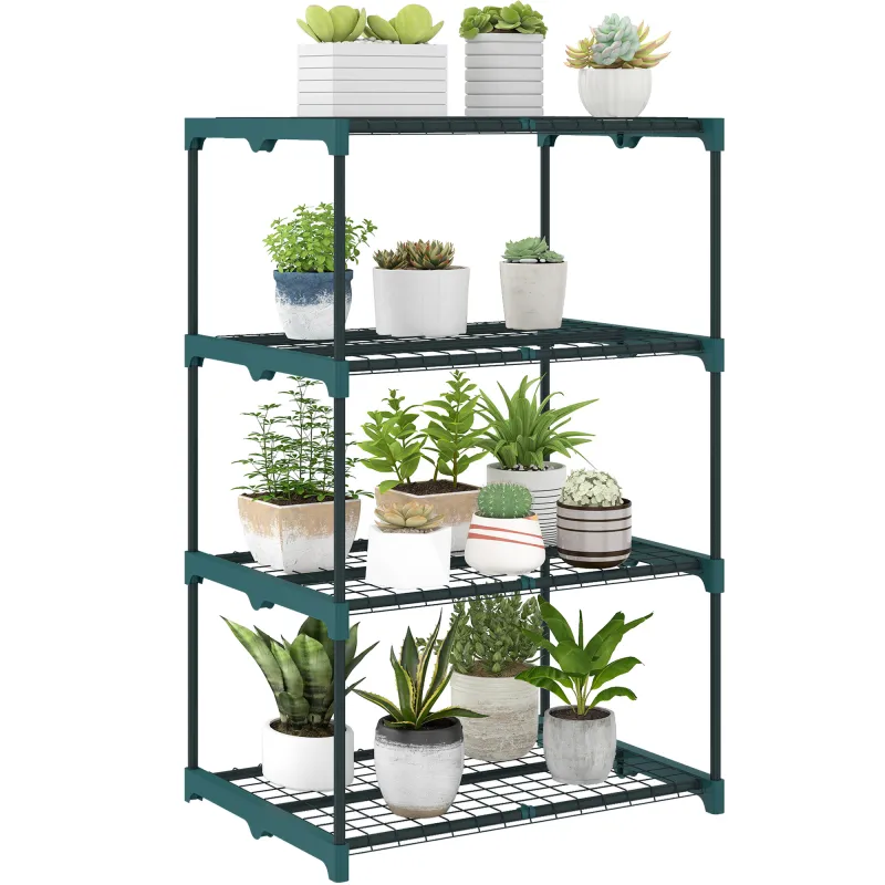 Soporte para Plantas de 4 Niveles Estantería para Plantas de Acero Estantes de Rejilla 67x49x105 cm Verde Oscuro