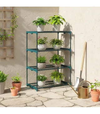 Soporte para Plantas de 4 Niveles Estantería para Plantas de Acero Estantes de Rejilla 67x49x105 cm Verde Oscuro