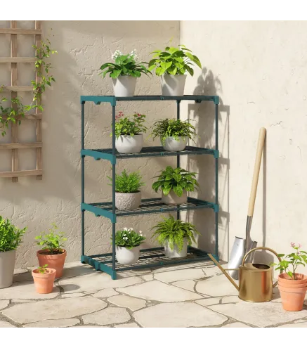 Soporte para Plantas de 4 Niveles Estantería para Plantas de Acero Estantes de Rejilla 67x49x105 cm Verde Oscuro