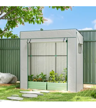 Invernadero de Exterior con Ventanas de Malla y Puerta con Cremallera para Cultivar Plantas Flores 196x77x197 cm Blanco