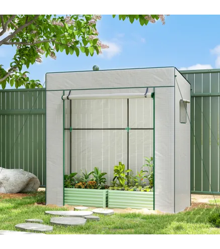 Invernadero de Exterior con Ventanas de Malla y Puerta con Cremallera para Cultivar Plantas Flores 196x77x197 cm Blanco