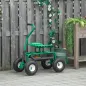 Asiento de Jardín con Ruedas Asiento Giratorio y Ajustable en Altura Bandeja de Herramientas Cesta para Exterior Verde