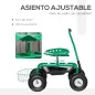 Asiento de Jardín con Ruedas Asiento Giratorio y Ajustable en Altura Bandeja de Herramientas Cesta para Exterior Verde