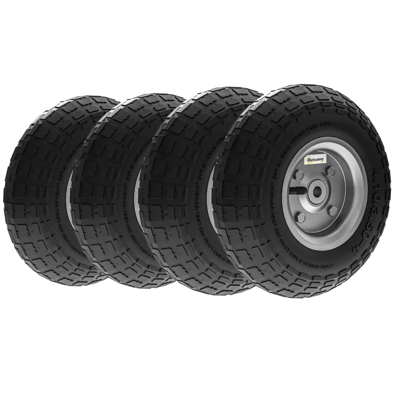 Juego de 4 Ruedas para Carretilla Neumáticos de Goma Ø255 x 75 mm Eje de 16 mm Carga 80 kg Negro Juego de 4 Ruedas para Carretilla Neumáticos de Goma Ø255 x 75 mm Eje de 16 mm Carga 80 kg Negro