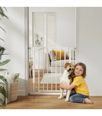 Barrera de Seguridad para Niños y Perros Ancho 76-82 cm Bloqueo Doble y Cierre Automático Apertura Dos Sentidos Blanco