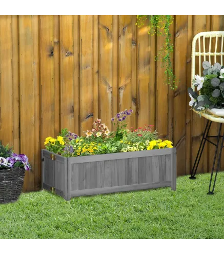 Jardinera de Madera Plegable Jardinera Elevada para Cultivos Verduras Flores en Patio Balcón Terraza 70x30x25 cm Gris