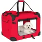 Transportín para Perros Plegable 60x41,5x41 cm con Ventanas de Malla Cojín Suave y 2 Asas para Mini Perros y Gatos Rojo