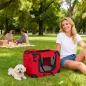 Transportín para Perros Plegable 60x41,5x41 cm con Ventanas de Malla Cojín Suave y 2 Asas para Mini Perros y Gatos Rojo