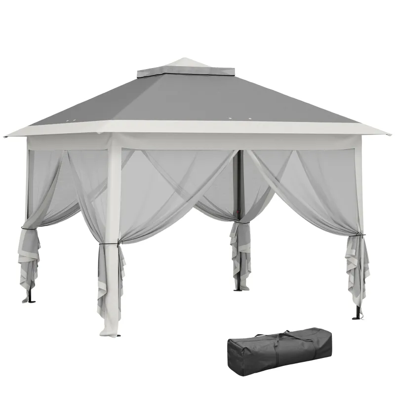 Carpa Plegable 3,3x3,3 m Pop-up Altura Ajustable Doble Techo Mosquiteras Extraíbles y Bolsa de Transporte Anti-UV Gris