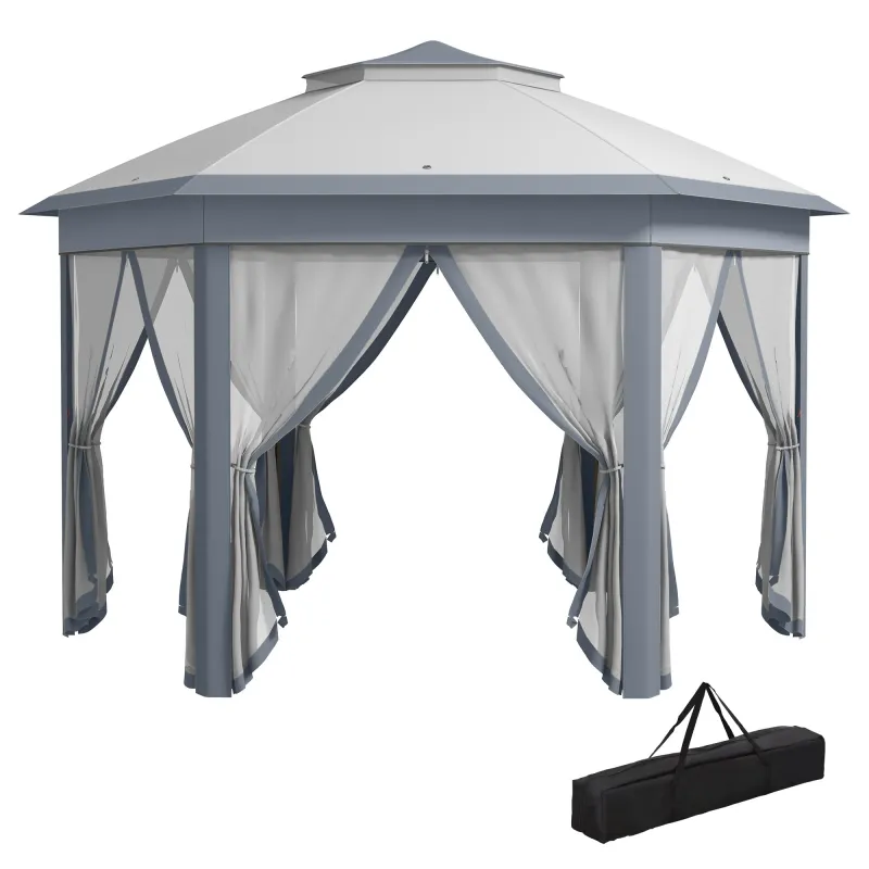 Carpa Plegable 4x3,4 m con Doble Techo 6 Mosquiteras Extraíbles y Bolsa de Transporte Anti-UV Gris