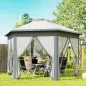 Carpa Plegable 4x3,4 m con Doble Techo 6 Mosquiteras Extraíbles y Bolsa de Transporte Anti-UV Gris