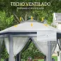 Carpa Plegable 4x3,4 m con Doble Techo 6 Mosquiteras Extraíbles y Bolsa de Transporte Anti-UV Gris