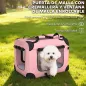 Transportín para Perros Plegable 60x41,5x41 cm con Ventanas de Malla Cojín Suave y 2 Asas para Mini Perros y Gatos Rosa