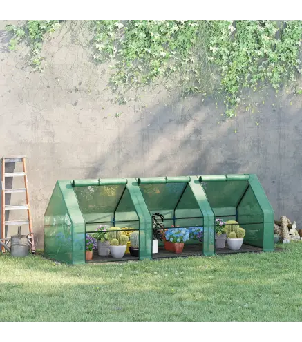 Invernadero de Exterior Invernadero de Jardín 270x90x90 cm Tipo Caseta con 3 Ventanas Marco de Acero y Cubierta de PE 140g/㎡ par