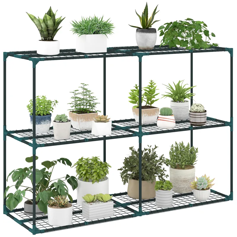 Soporte para Plantas de 3 Niveles Estantería para Plantas de Acero para Interior y Exterior 143x48x100 cm Verde