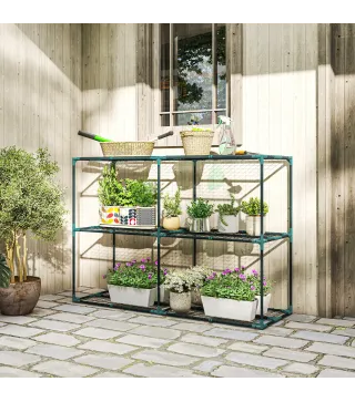 Soporte para Plantas de 3 Niveles Estantería para Plantas de Acero para Interior y Exterior 143x48x100 cm Verde