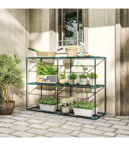 Soporte para Plantas de 3 Niveles Estantería para Plantas de Acero para Interior y Exterior 143x48x100 cm Verde