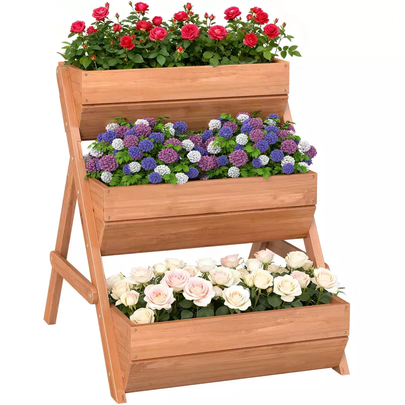 Jardinera de Madera de 3 Niveles Jardinera Elevada Exterior con Orificios de Drenaje 65x75x76 cm Marrón Jardinera de Madera de 3 Niveles Jardinera Elevada Exterior con Orificios de Drenaje 65x75x76 cm Marrón